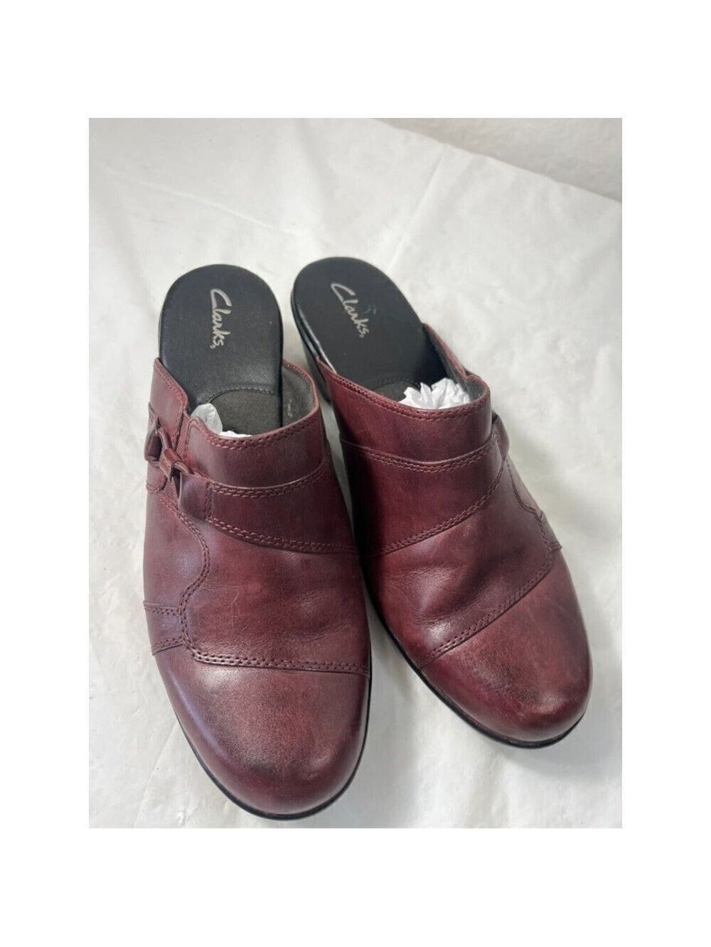 Clark’s Leather Slip On Mules Shoes Women’s Size  9.5 M SN # 80454 Brick Color